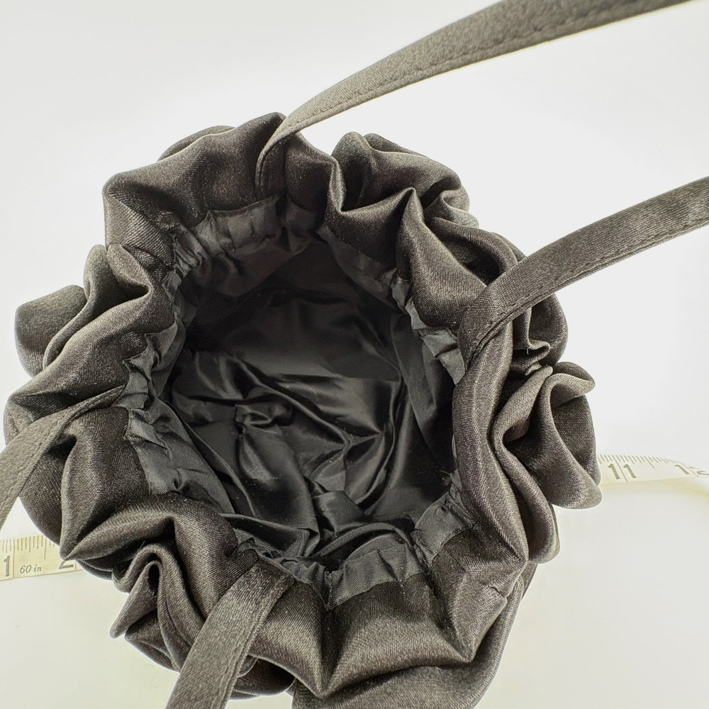 Black Satin 3D Rosette Evening Bag Mini Formal Handbag Top Handle - Picture 5 of 7